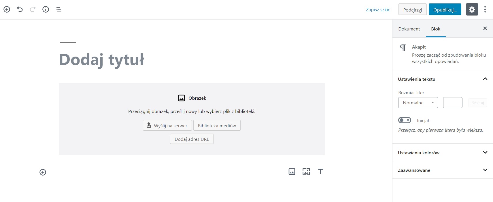 wpisy za pomocą bloków, obrazek