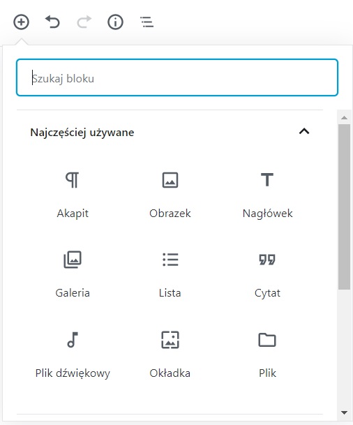 wpisy za pomocą bloków, bloki w gutenbergu