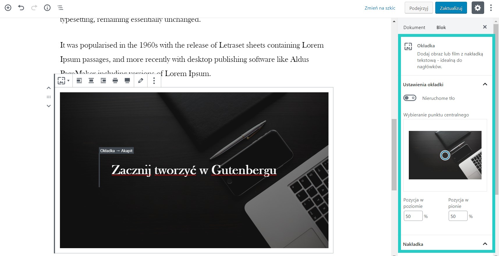 wpisy za pomocą bloków, okładka