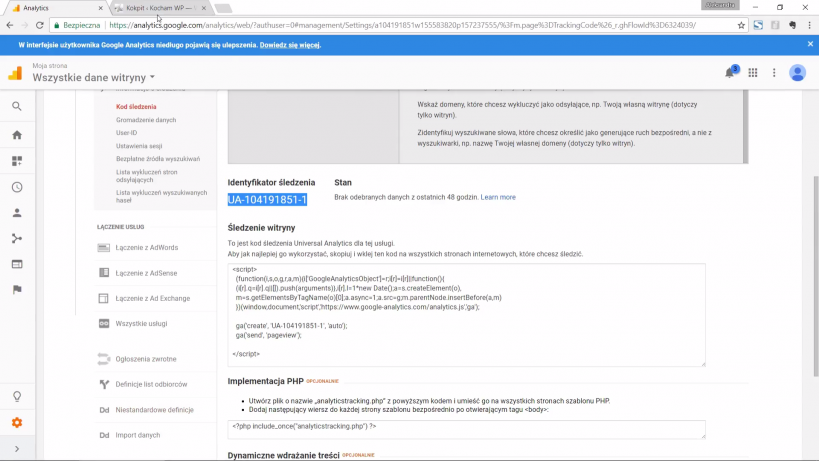 kod śledzenia WordPress